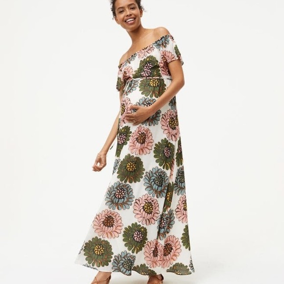 LOFT Dresses & Skirts - LOFT Marigold Off Shoulder Maternity Maxi Dress 4M